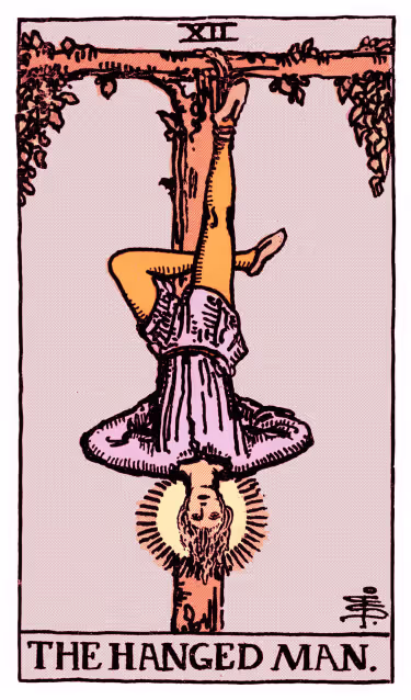 The Hanged Man Tarot Card - Major Arcana in daily guidance, depicting a suspended figure in peaceful surrender symbolizing divine timing and new perspectives in tarot reading.