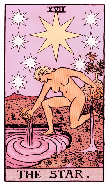 The Star Tarot Card - Major Arcana in daily guidance, depicting a celestial maiden pouring water symbolizing hope and divine inspiration in tarot reading.