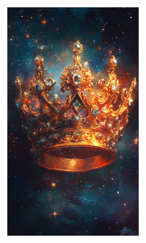 The Crown Universe Card - A radiant golden crown adorned with jewels, symbolizing spiritual sovereignty, divine wisdom, and the awakening of inner power.
