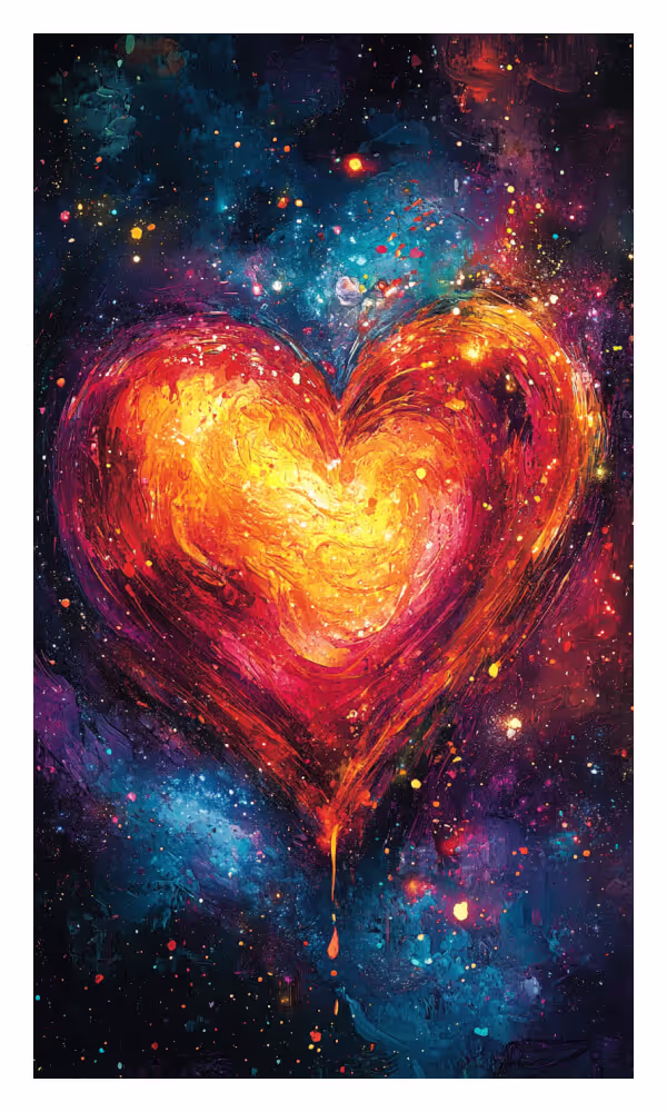 The Heart Universe Card - A radiant cosmic heart glowing with vibrant colors, symbolizing divine love, universal connection, and unconditional compassion.