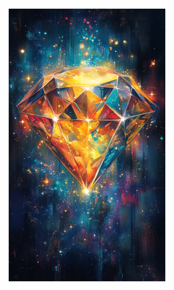 The Diamond Universe Card - A radiant, multi-faceted cosmic diamond glowing with celestial light, symbolizing unshakable worth, spiritual brilliance, and divine radiance.