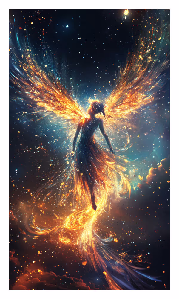 The Angel Universe Card - A celestial figure radiating golden light, symbolizing divine protection, spiritual guidance, and the loving presence of guardian angels.