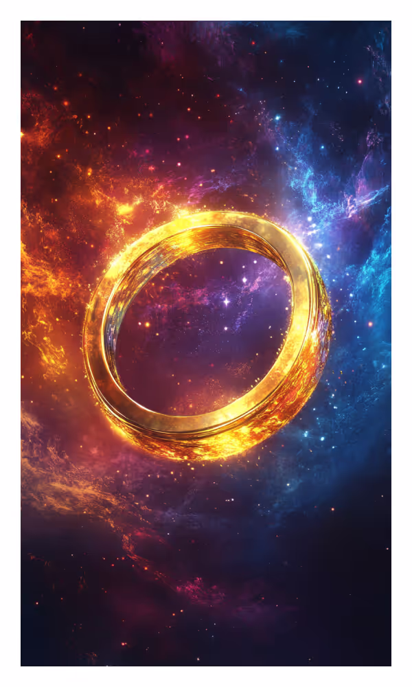 The Golden Ring Universe Card - A radiant, circular symbol representing divine completion, fulfillment, and the eternal cycles of growth and new beginnings.