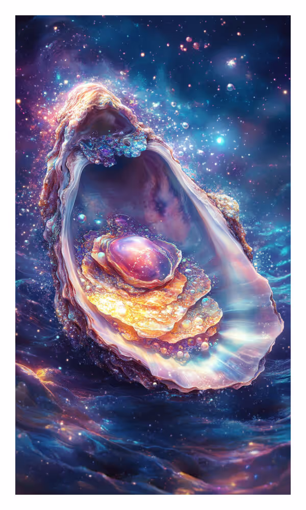The Pearl Universe Card - A radiant pearl nestled in a luminous shell, symbolizing inner wisdom, cultivated knowledge, and the precious beauty of life's experiences.