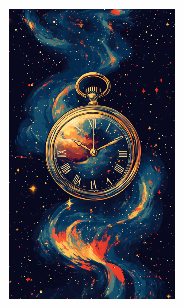 The Watch Universe Card - A cosmic watch against a starry backdrop, symbolizing divine timing, sacred orchestration, and the perfect rhythm of life's unfolding.