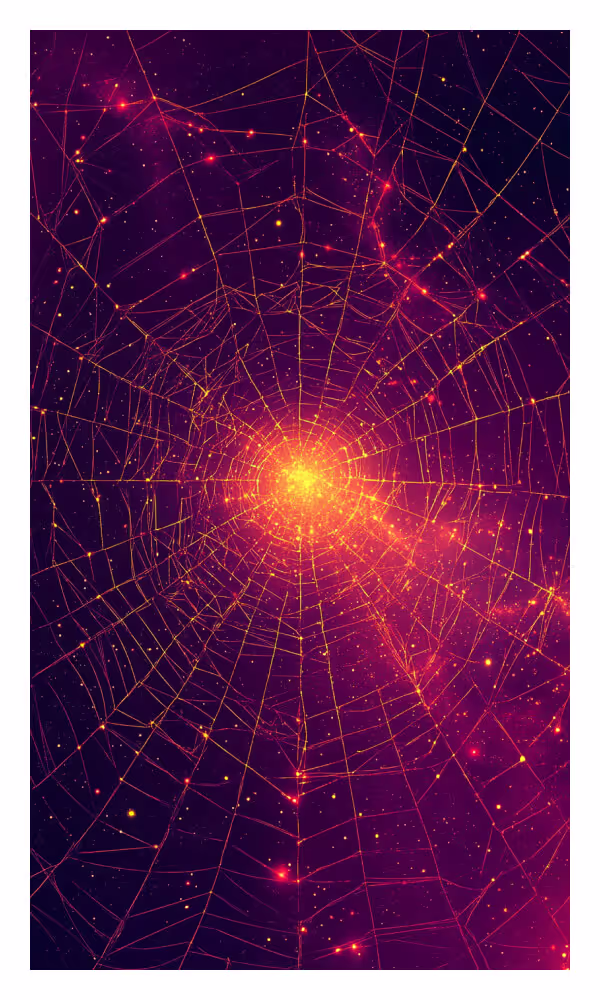 The Web Universe Card - A glowing cosmic web illuminated against a vibrant starry background, symbolizing divine connections, synchronicities, and the interwoven patterns of life.