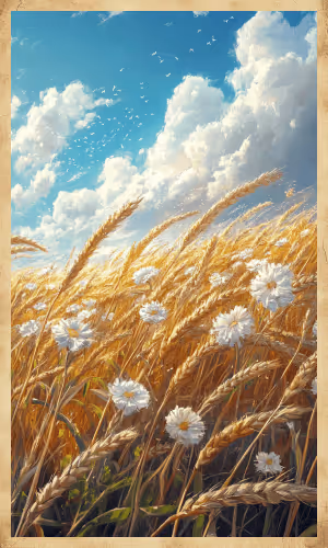Wheat field rustling softly in a gentle breeze, symbolizing change and unseen guidance.