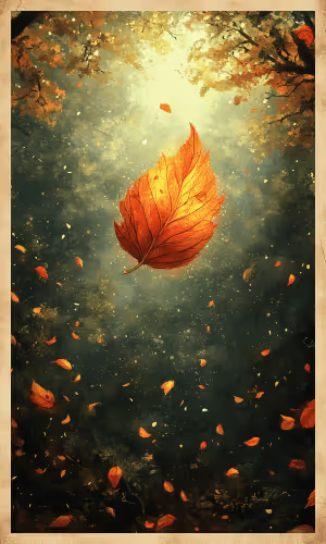 A golden leaf gently falling to the ground, symbolizing release and renewal.