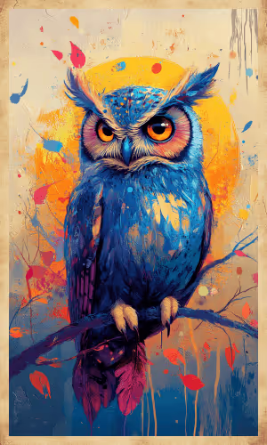 An owl perched on a tree branch at night, symbolizing wisdom and mystery.