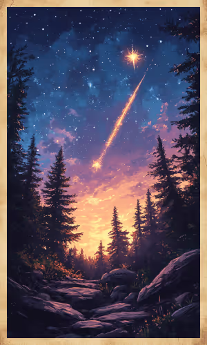 A bright shooting star streaking across a clear night sky, symbolizing wishes and transformation.