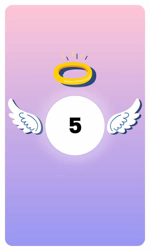 Illustration of Angel Number 5 with wings and a halo, symbolizing divine guidance and spiritual insight.