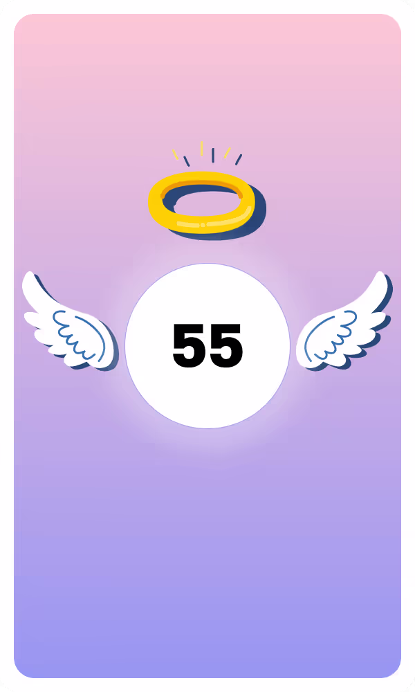 Illustration of Angel Number 55 with wings and a halo, symbolizing divine guidance and spiritual insight.