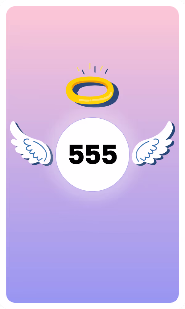 Illustration of Angel Number 555 with wings and a halo, symbolizing divine guidance and spiritual insight.