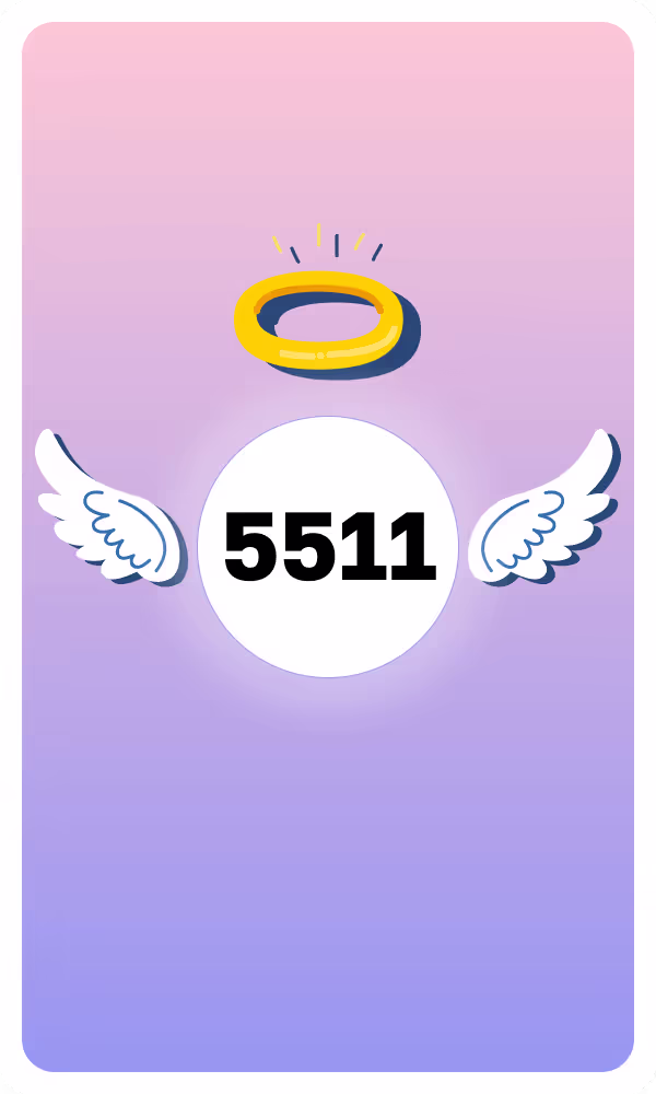 Illustration of Angel Number 5511 with wings and a halo, symbolizing divine guidance and spiritual insight.