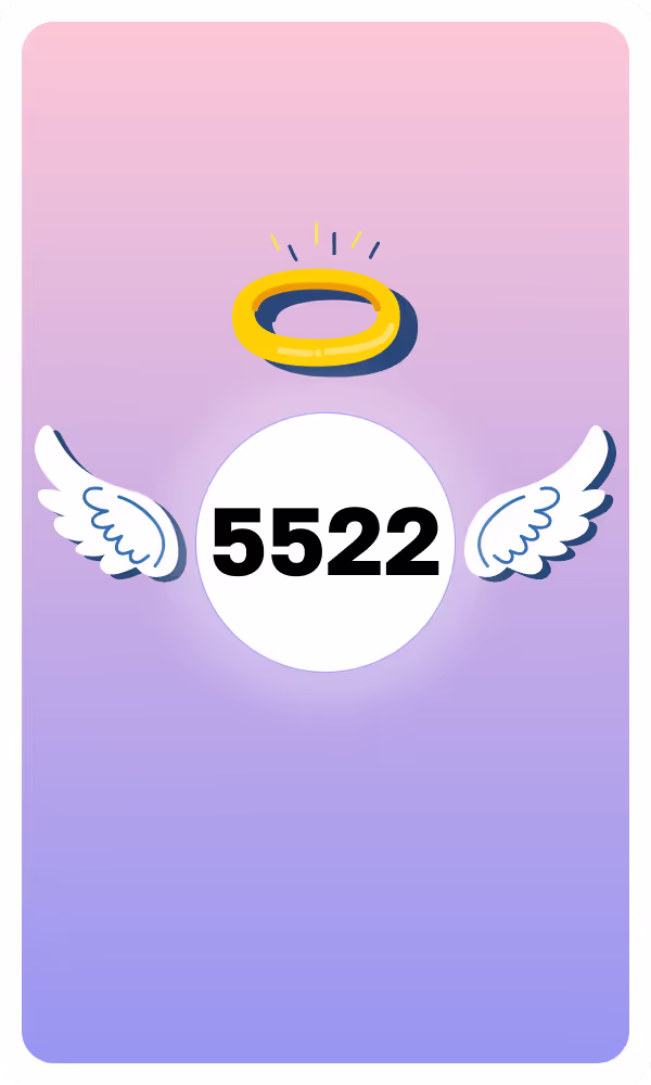 Illustration of Angel Number 5522 with wings and a halo, symbolizing divine guidance and spiritual insight.