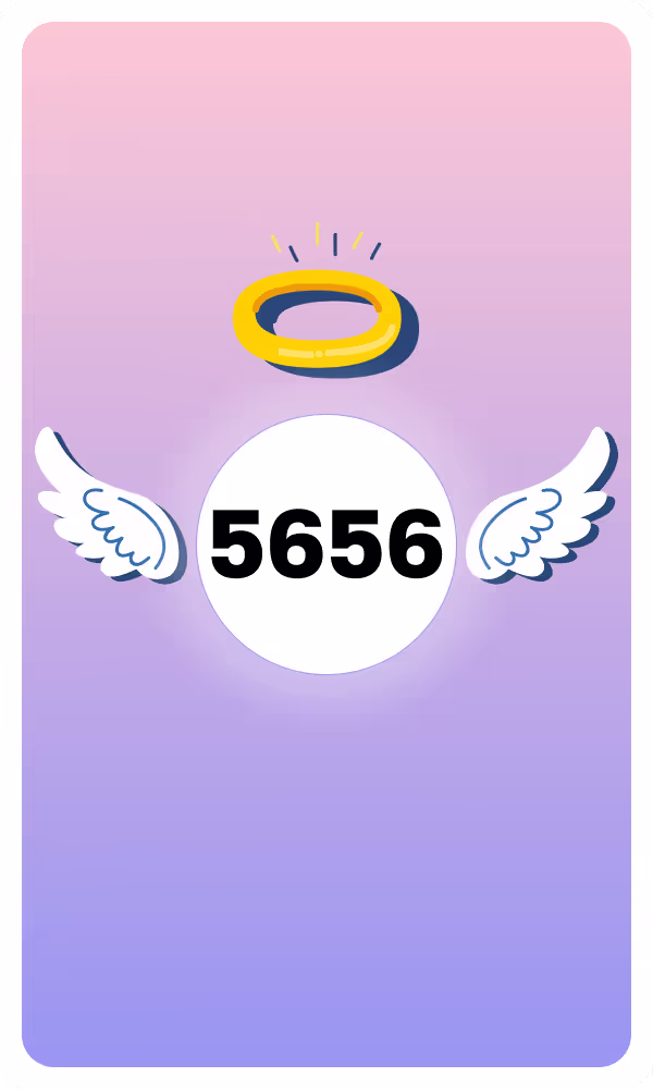 Illustration of Angel Number 5656 with wings and a halo, symbolizing divine guidance and spiritual insight.