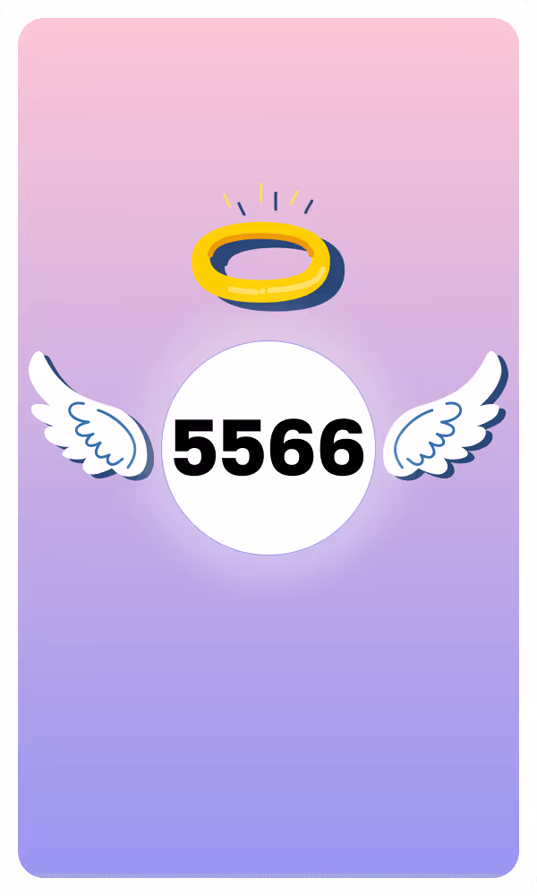 Illustration of Angel Number 5566 with wings and a halo, symbolizing divine guidance and spiritual insight.