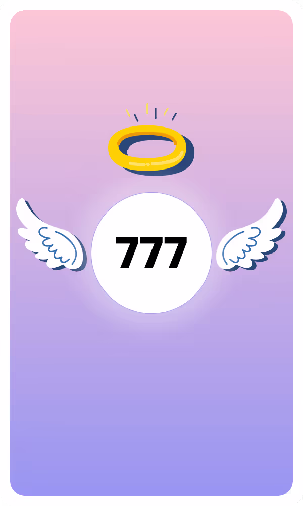 Illustration of Angel Number 777 with wings and a halo, symbolizing divine guidance and spiritual insight.