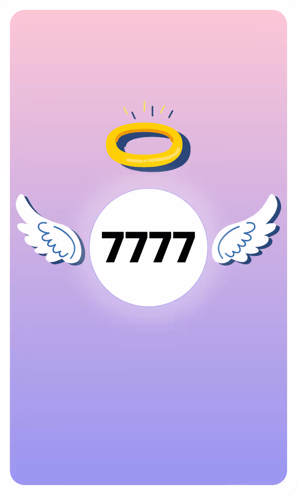 Illustration of Angel Number 7777 with wings and a halo, symbolizing divine guidance and spiritual insight.