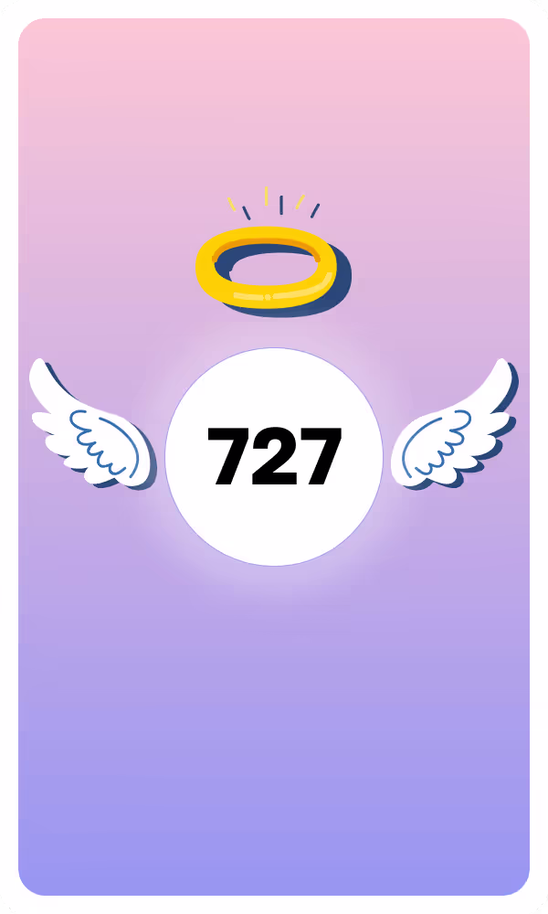 Illustration of Angel Number 727 with wings and a halo, symbolizing divine guidance and spiritual insight.