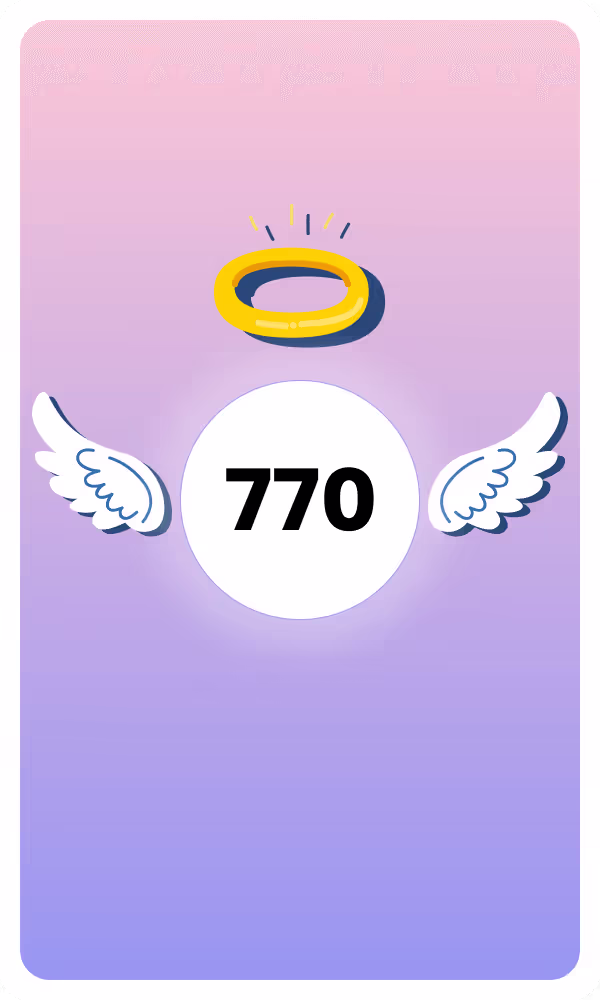 Illustration of Angel Number 770 with wings and a halo, symbolizing divine guidance and spiritual insight.