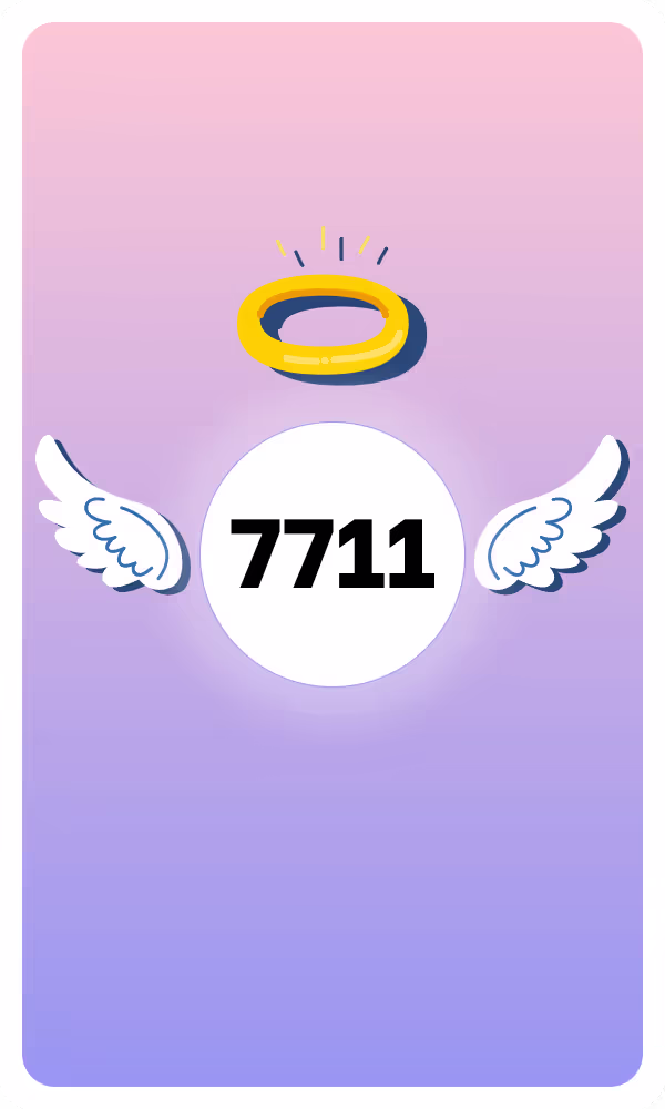 Illustration of Angel Number 7711 with wings and a halo, symbolizing divine guidance and spiritual insight.