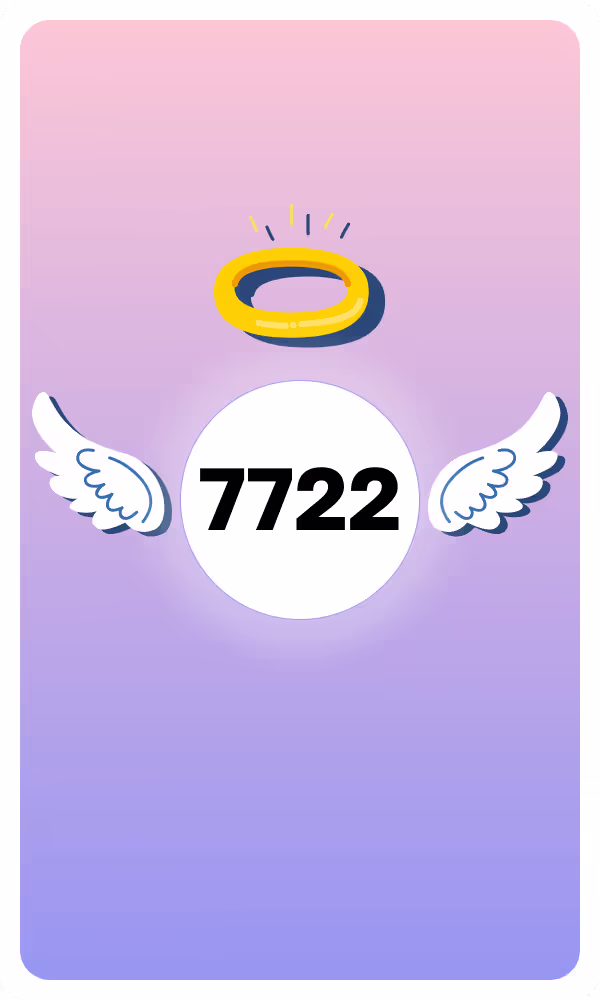 Illustration of Angel Number 7722 with wings and a halo, symbolizing divine guidance and spiritual insight.