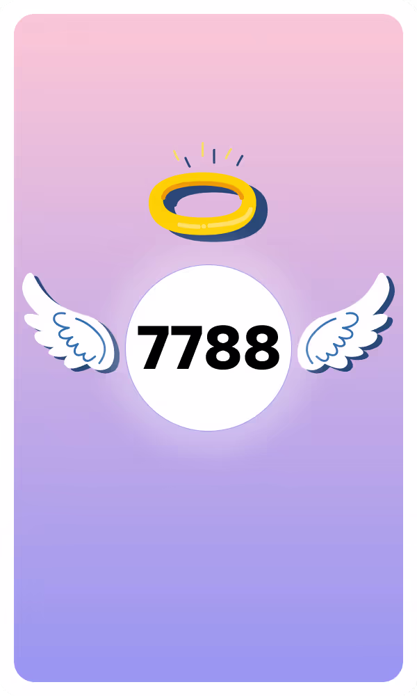 Illustration of Angel Number 7788 with wings and a halo, symbolizing divine guidance and spiritual insight.