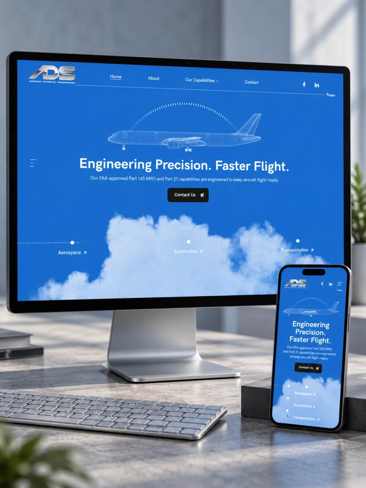 AeroDesign Services website on desktop and phone