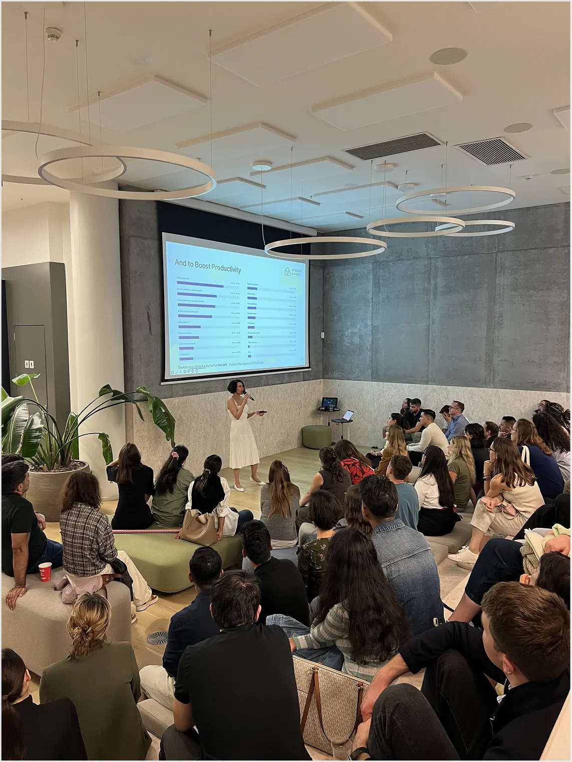 Group of product managers engaged in discussion at a product strategy consulting event.