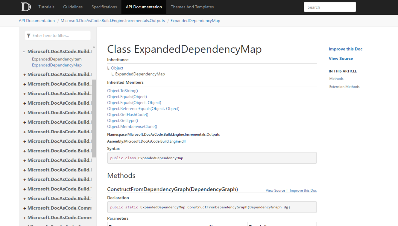 A screenshot of the default DocFX documentation user interface