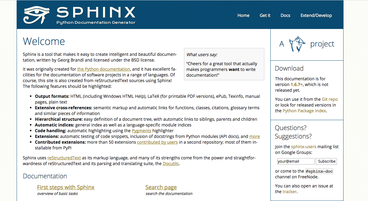Sphinx documentation user interface