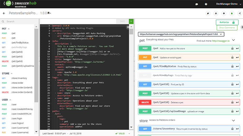 SwaggerHub UI showing API visual rendering