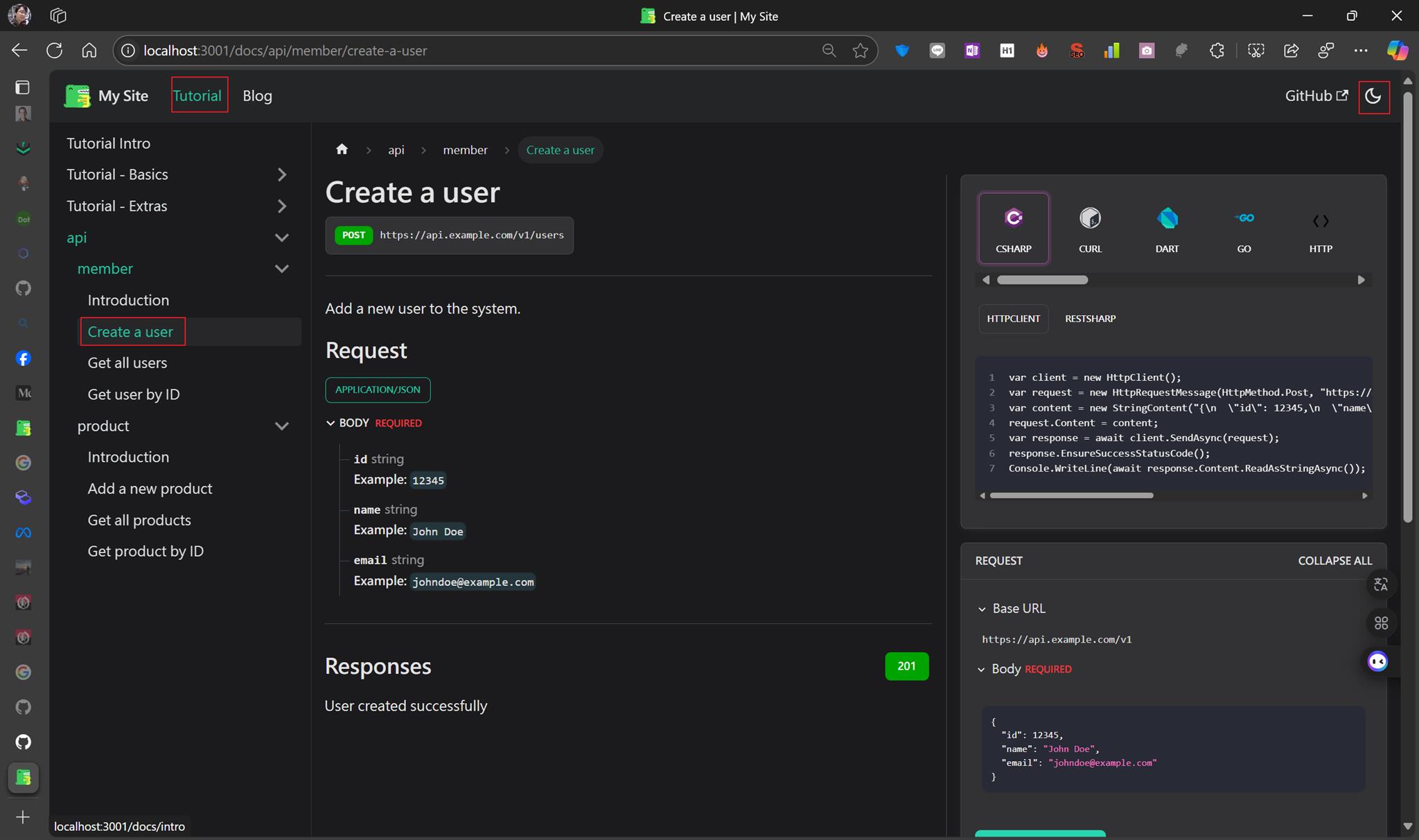 Docusaurus user interface screenshot