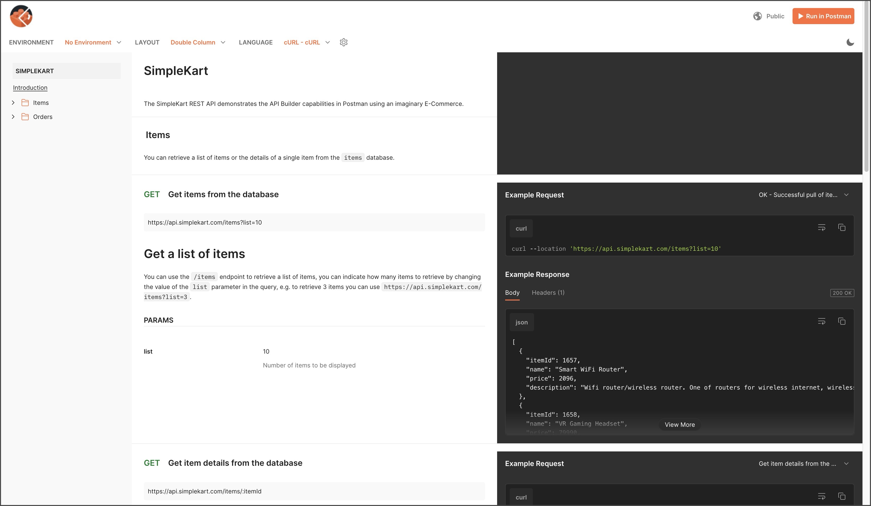 Postman documentation screenshot
