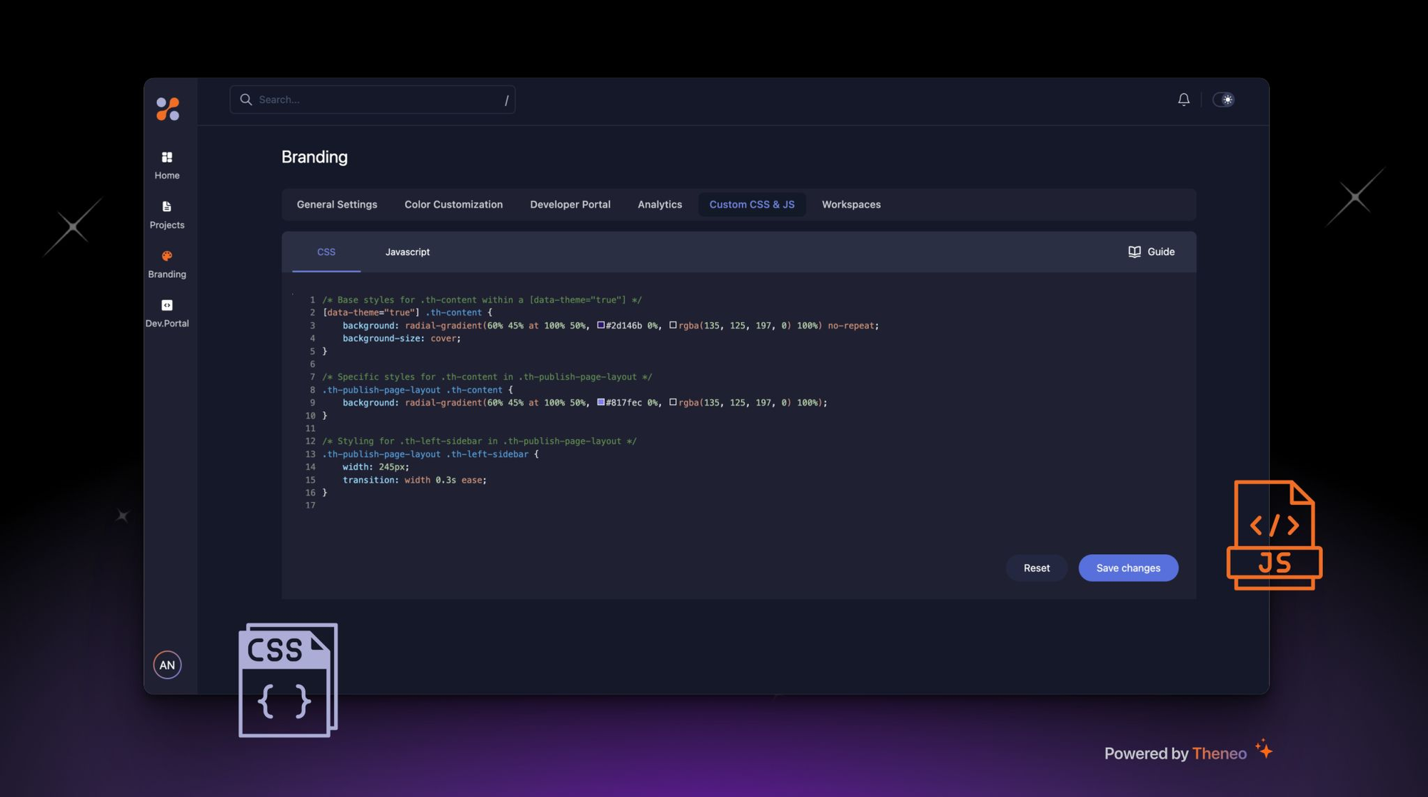Image: Theneo logo and screenshot of the platform UI