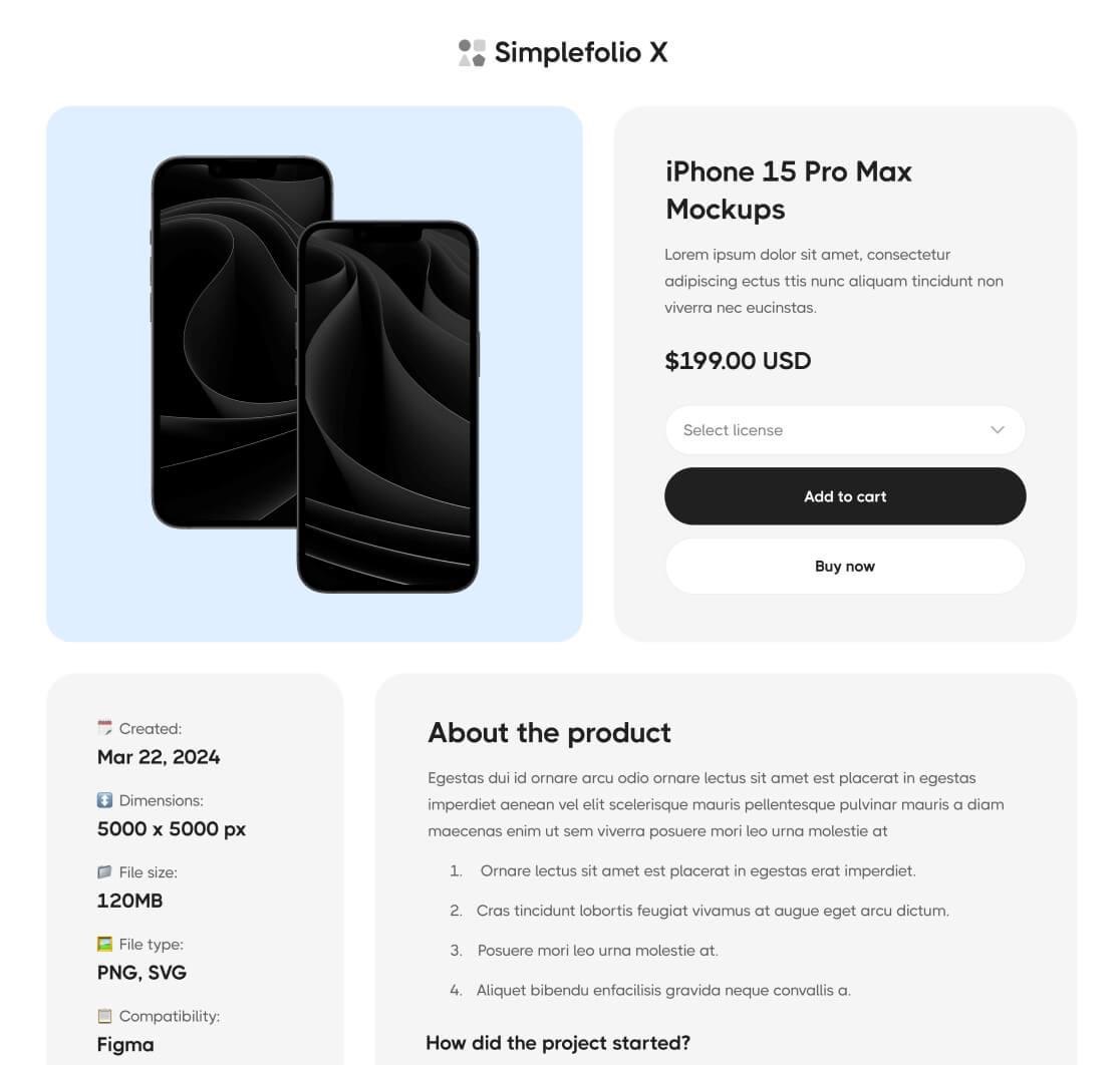Simplefolio X - Shop Single Page - Design Portfolio Webflow Template