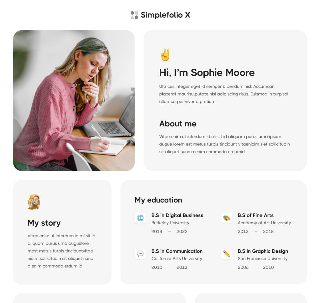 Simplefolio X - About Page - Design Portfolio Webflow Template