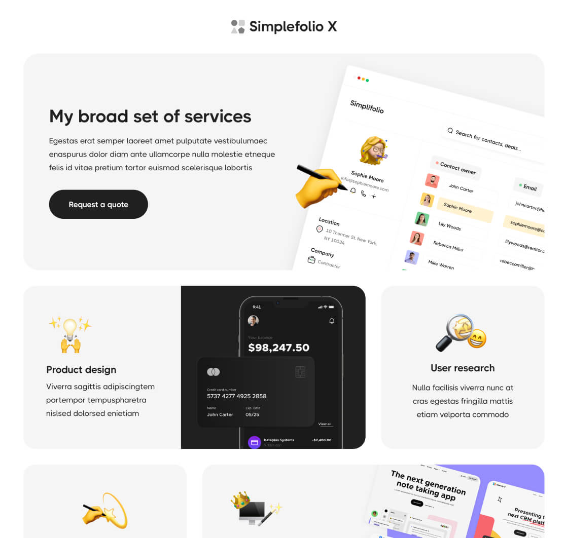 Simplefolio X - Services Page - Design Portfolio Webflow Template