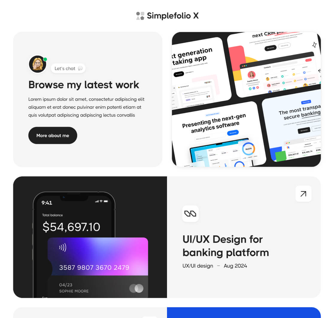 Simplefolio X - Portfolio V1 Page - Design Portfolio Webflow Template