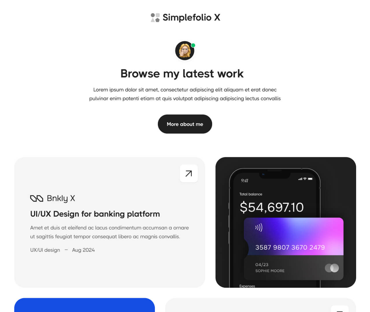 Simplefolio X - Portfolio V2 Page - Design Portfolio Webflow Template