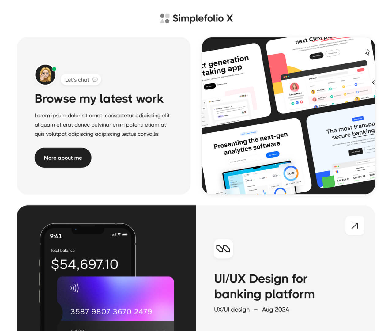Simplefolio X - Portfolio V1 Page - Design Portfolio Webflow Template
