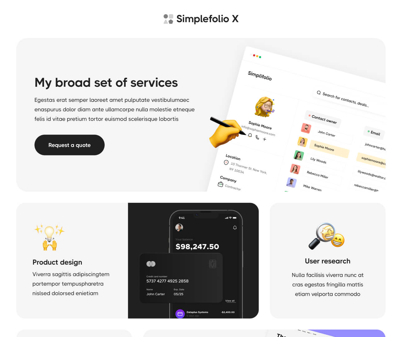 Simplefolio X - Services Page - Design Portfolio Webflow Template