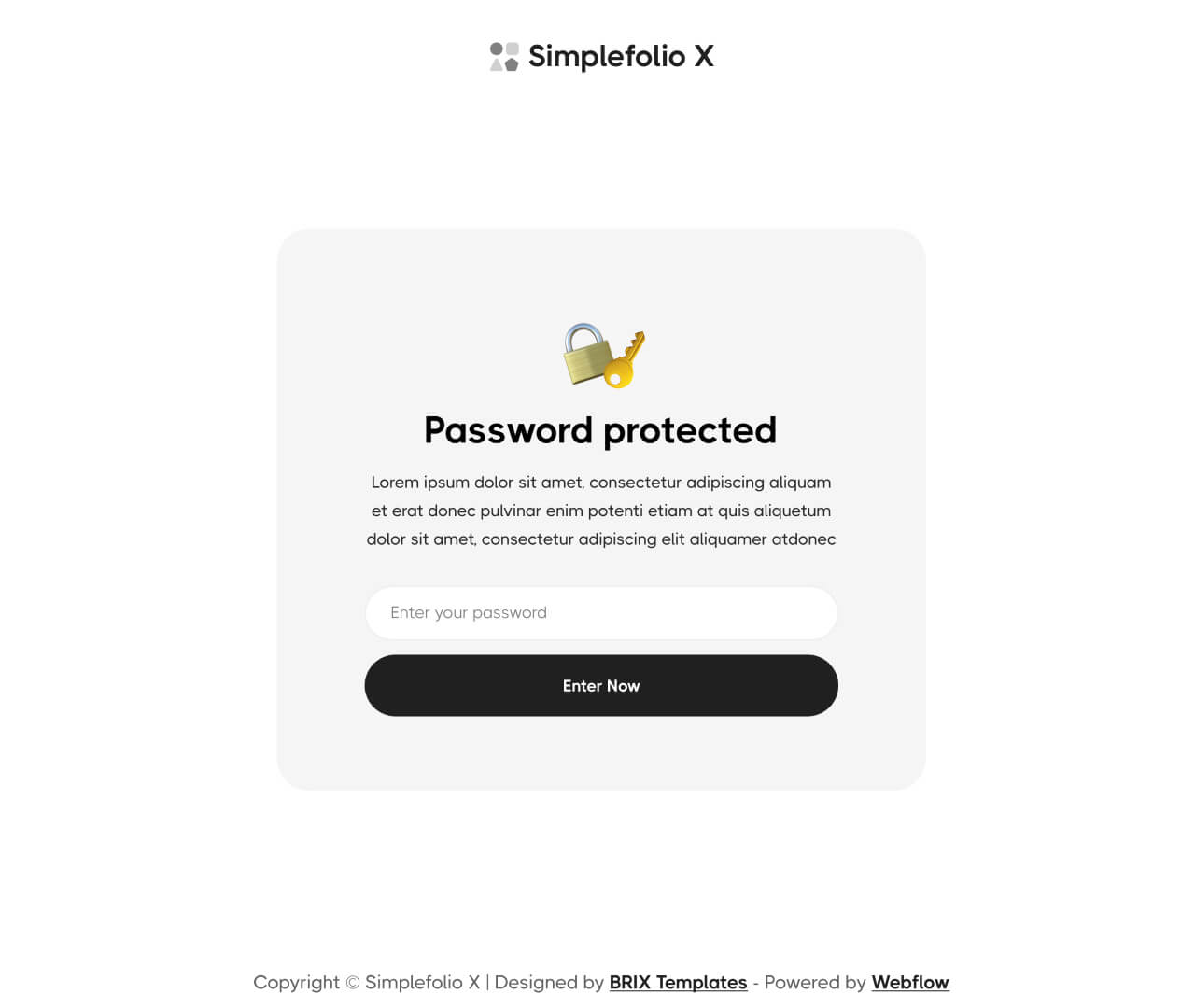 Simplefolio X - Password Protected Page - Design Portfolio Webflow Template
