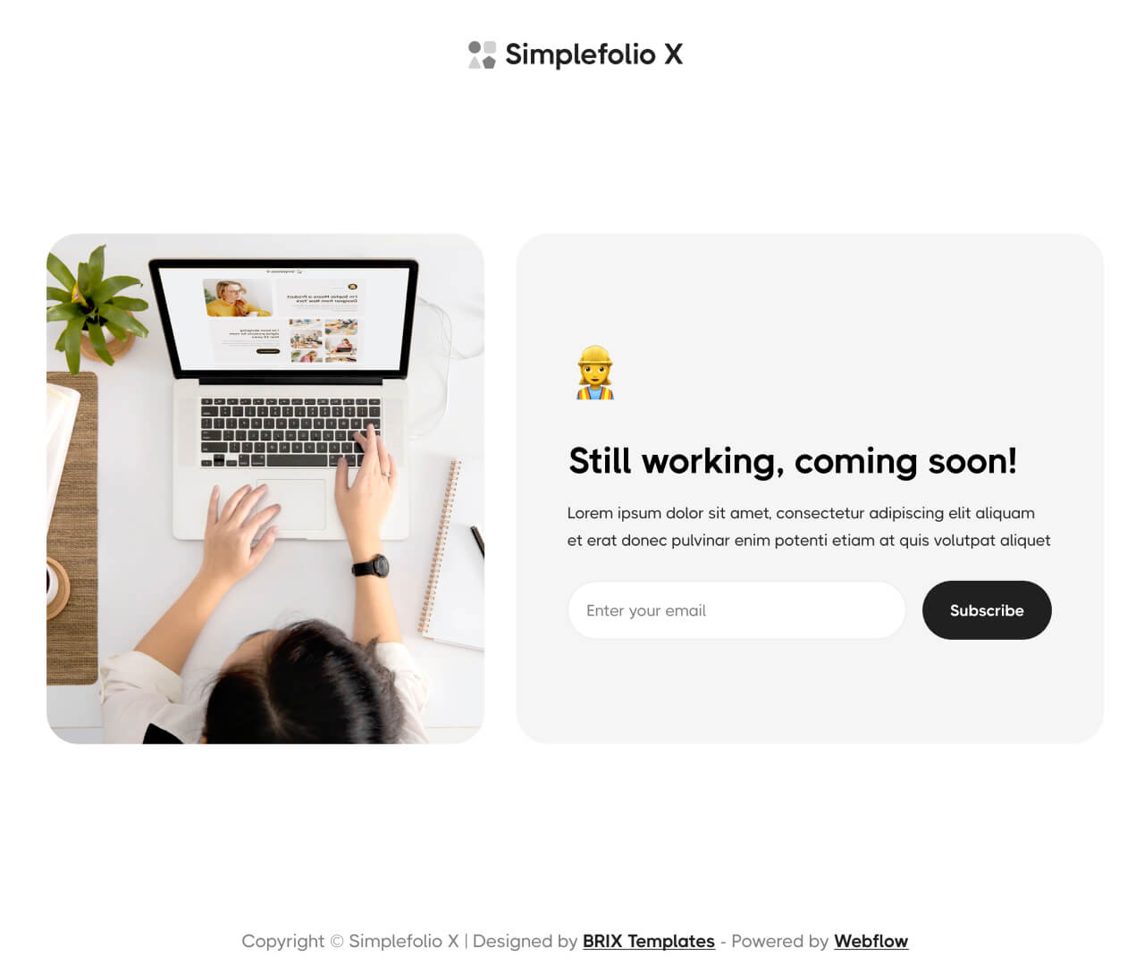 Simplefolio X - Coming Soon Page - Design Portfolio Webflow Template