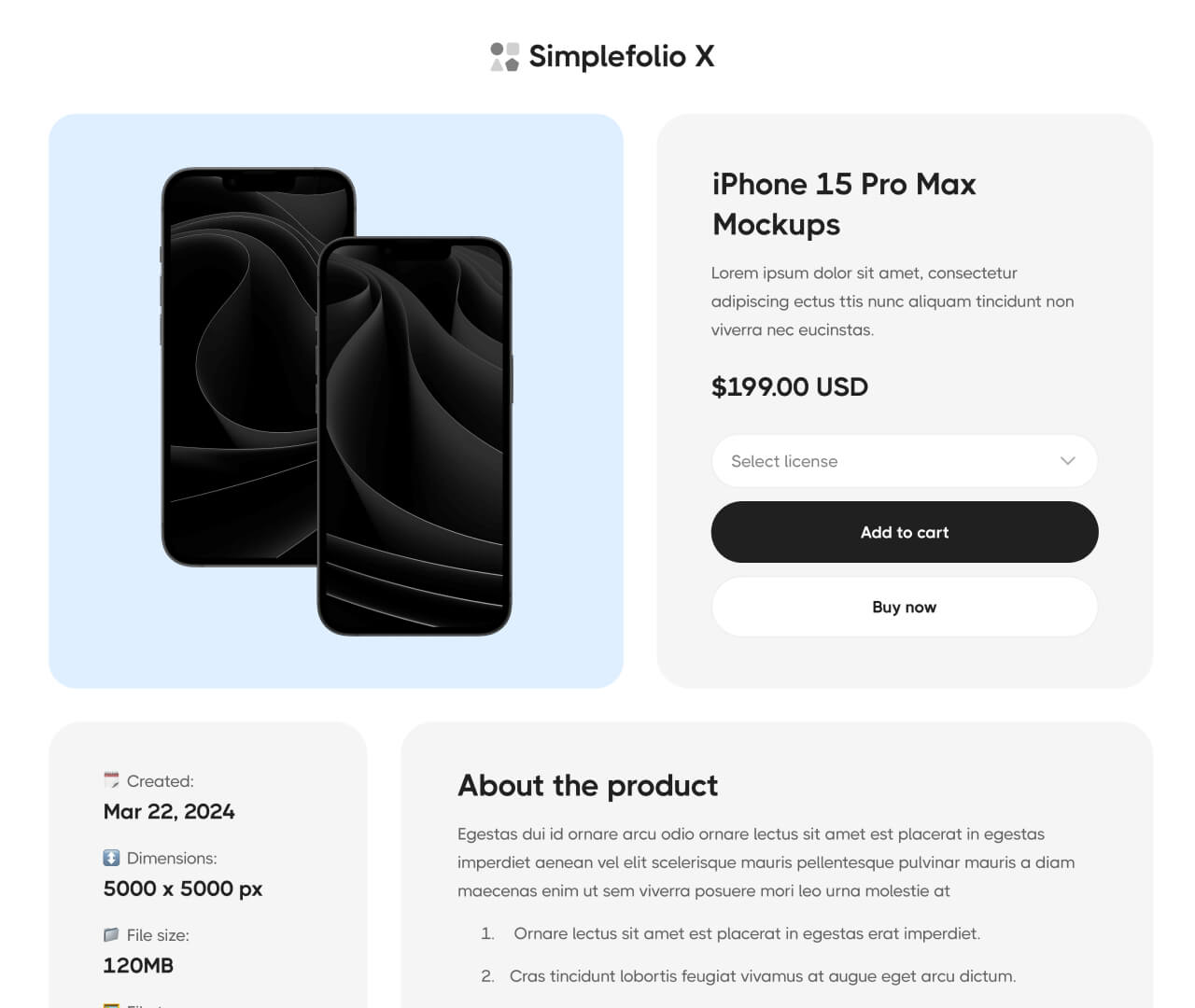 Simplefolio X - Shop Single Page - Design Portfolio Webflow Template