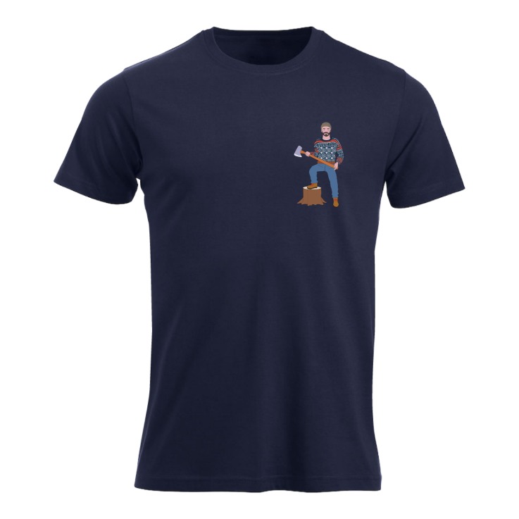 Ben Ward t-skjorte, illustrasjon av Ben som holder en øks, lite trykk forran på brystet.