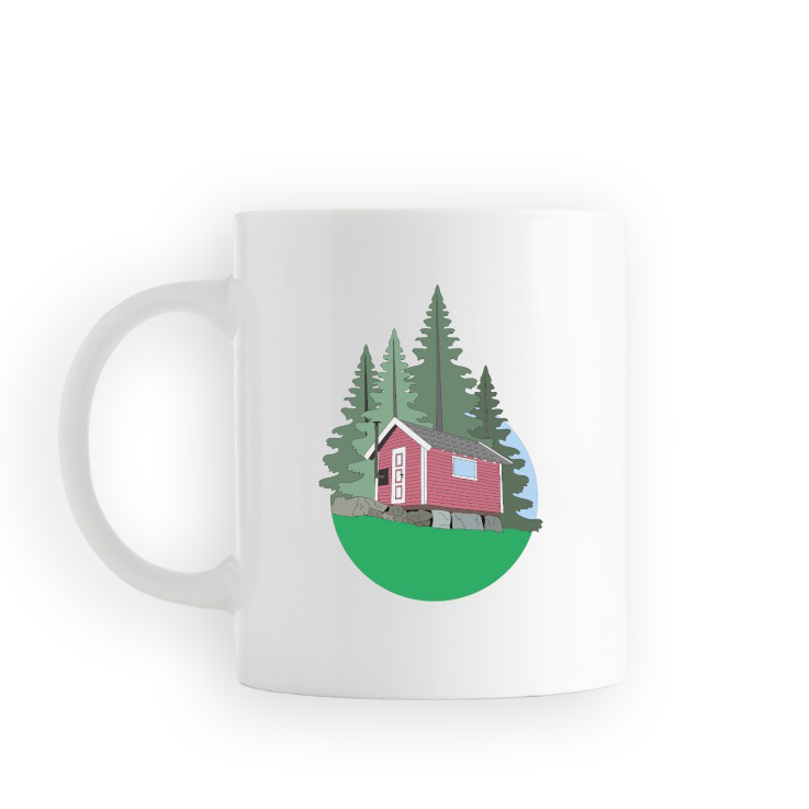 Kaffi kopp med illustrasjon av Ben Wards hytte.