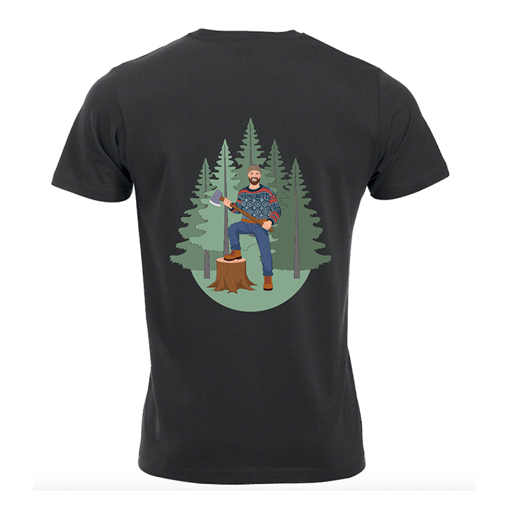 Ben Ward t-skjorte med stort trykk bak, illustrasjon av ben Ward som holder en øks.