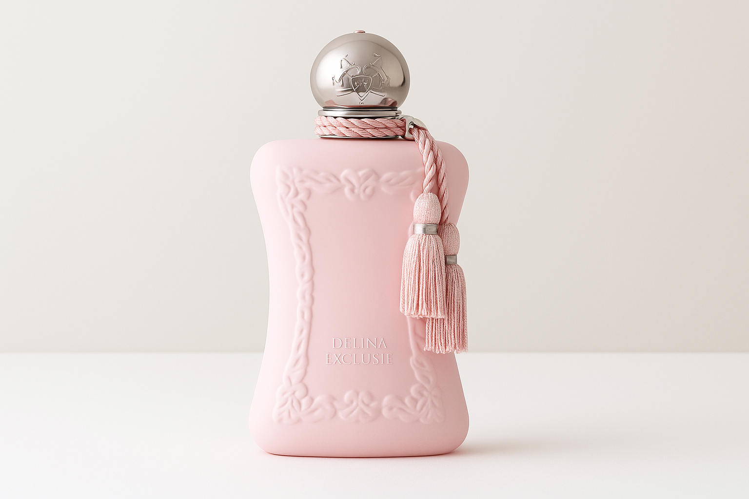 Parfums De Marley Delina bottle against a light backdrop.
